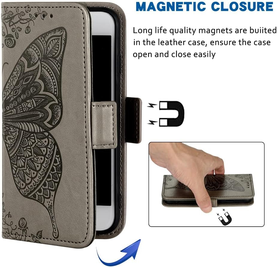 WWAAYSSXA Compatible with Oneplus Nord N100 Wallet Case Wrist Strap Lanyard Leather Flip Card Holder Cell Accessories Phone Cover for One plus N 100 4G 1 plus 1Plus One+ 1+ 100N Women Men Grey  WWAAYSSXA   