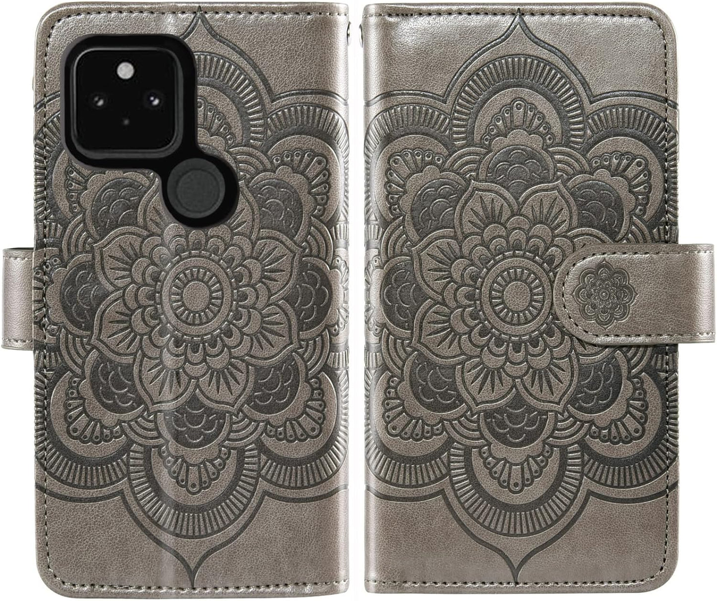 Asuwish Phone Case for Google Pixel 4A 5G 6.2 Wallet Cover with Tempered Glass Screen Protector and Flower Flip Credit Card Holder Stand Cell Pixel4A5G UW Pixel4A 5G Pixle A4 G5 4A5G Women Men Grey  Asuwish   