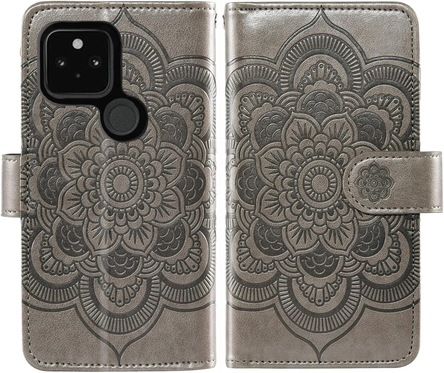 Asuwish Phone Case for Google Pixel 4A 5G 6.2 Wallet Cover with Tempered Glass Screen Protector and Flower Flip Credit Card Holder Stand Cell Pixel4A5G UW Pixel4A 5G Pixle A4 G5 4A5G Women Men Grey  Asuwish   