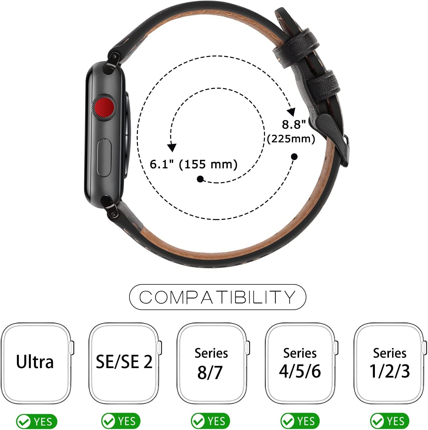 Tasikar Bands Compatible with Apple Watch Band 49Mm 45Mm 44Mm 42Mm Men Genuine Leather Replacement Bands Compatible with Apple Watch Ultra Series 8 7 (45Mm) SE 6 5 4 (44Mm) 3 2 1 (42Mm) - Black  Tasikar   