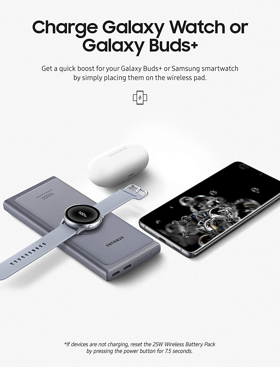 SAMSUNG 10,000 Mah Super Fast 25W Portable Wireless Charger Charger Battery Pack USB-C, Silver (US Version with Warranty) (EB-U3300XJEGUS)  Samsung   