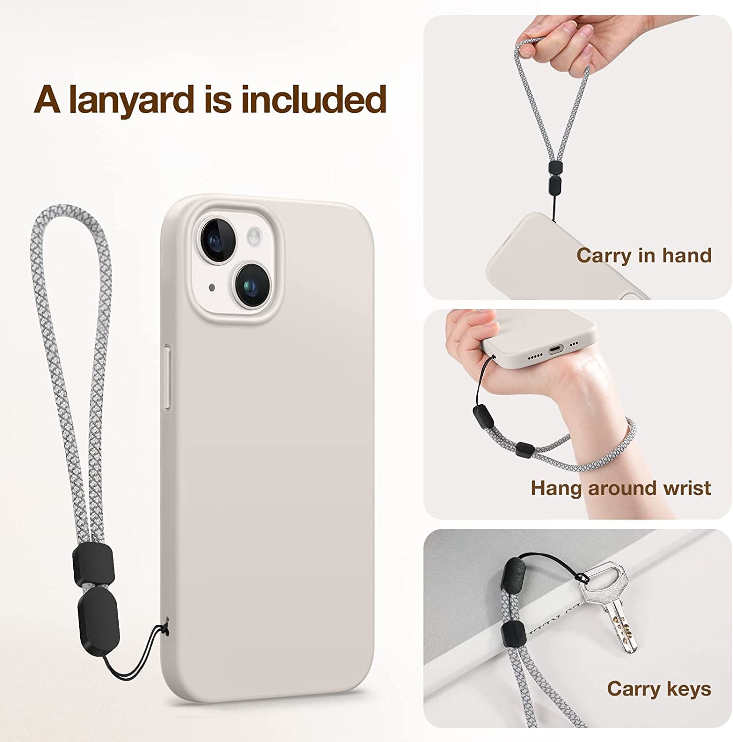 GONEZ for Iphone 14 Case Silicone, with Screen Protector + Camera Lens Protector, [Soft Anti-Scratch Microfiber Lining], Slim Liquid Silicone Shockproof Protective Phone Cover 6.1 Inch, Stone  GONEZ   