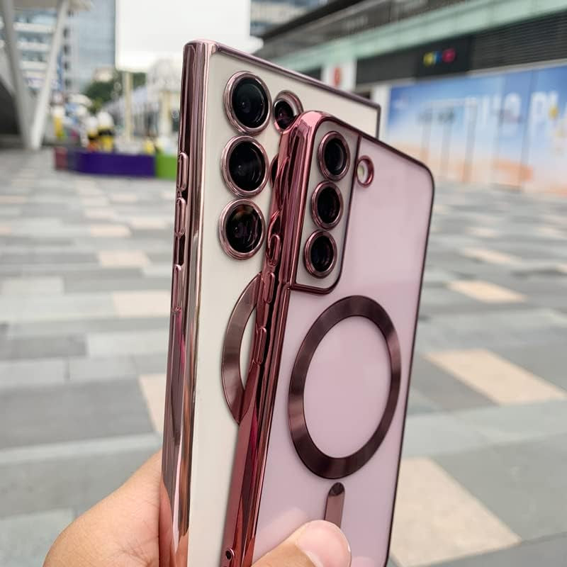 Doowear Galaxy S22+ plus Case Magnetic [Support Magsafe Charger] Wireless Anti-Scratch Shockproof Plated Bumper Clear Full Camera Protection Phone Cover Case for Samsung Galaxy S22+ Plus-Rose Gold  Doowear   
