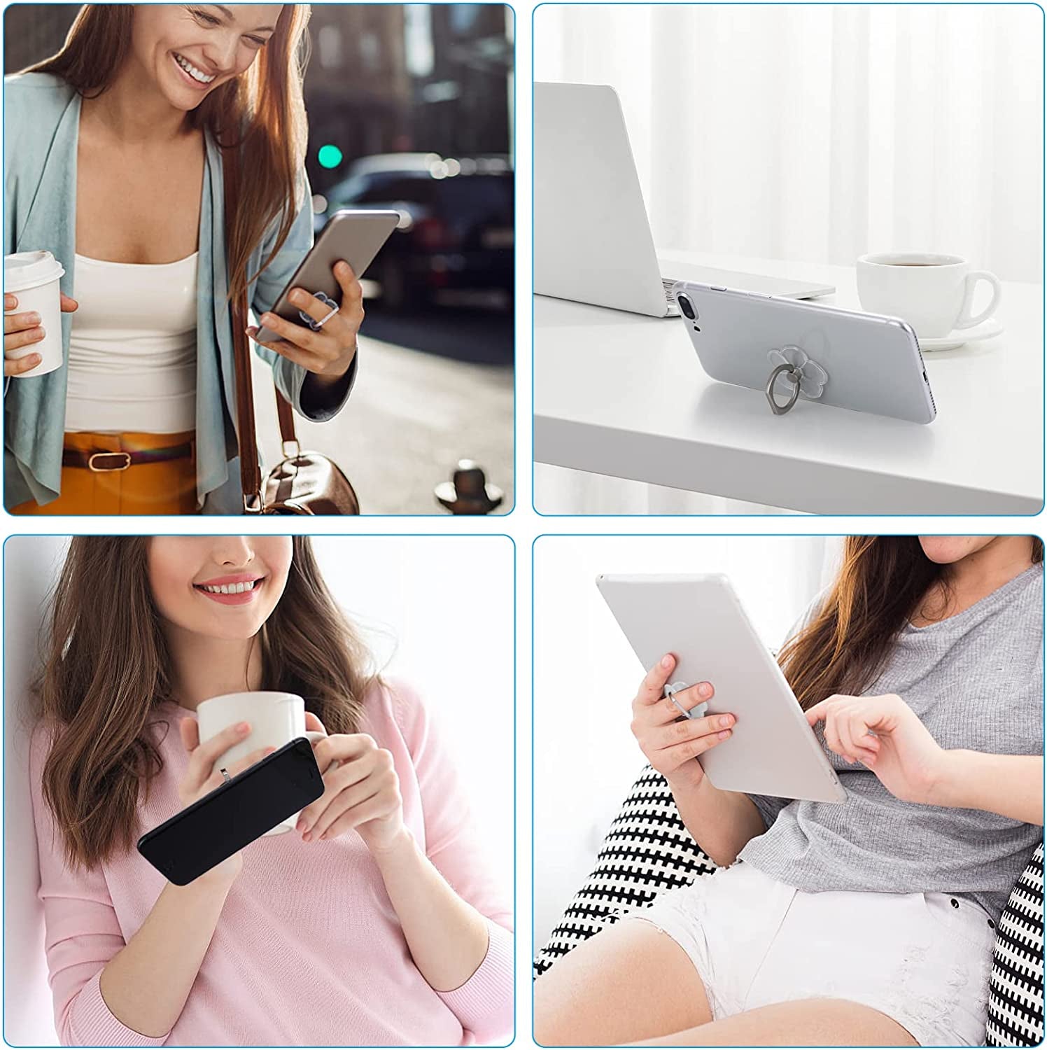 Cobee Cell Phone Ring Stands, 2 Pcs 180/360 Degree Rotation Finger Kickstand Transparent Phone Ring Holders with Diamond Glitter Finger Mount with Grip for Most Smartphones(Flower-Style)  cobee   