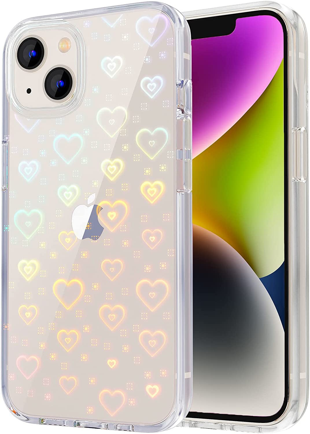 Tksafy for Iphone 14 Case, Cute Love Heart Pattern for Women Girls with Full Camera Protection, Anti-Scratch Plating Soft TPU Shockproof Bumper Phone Cover for Apple Iphone 14 6.1-Inch 2022, Lavender  Tksafy Rainbow Heart  