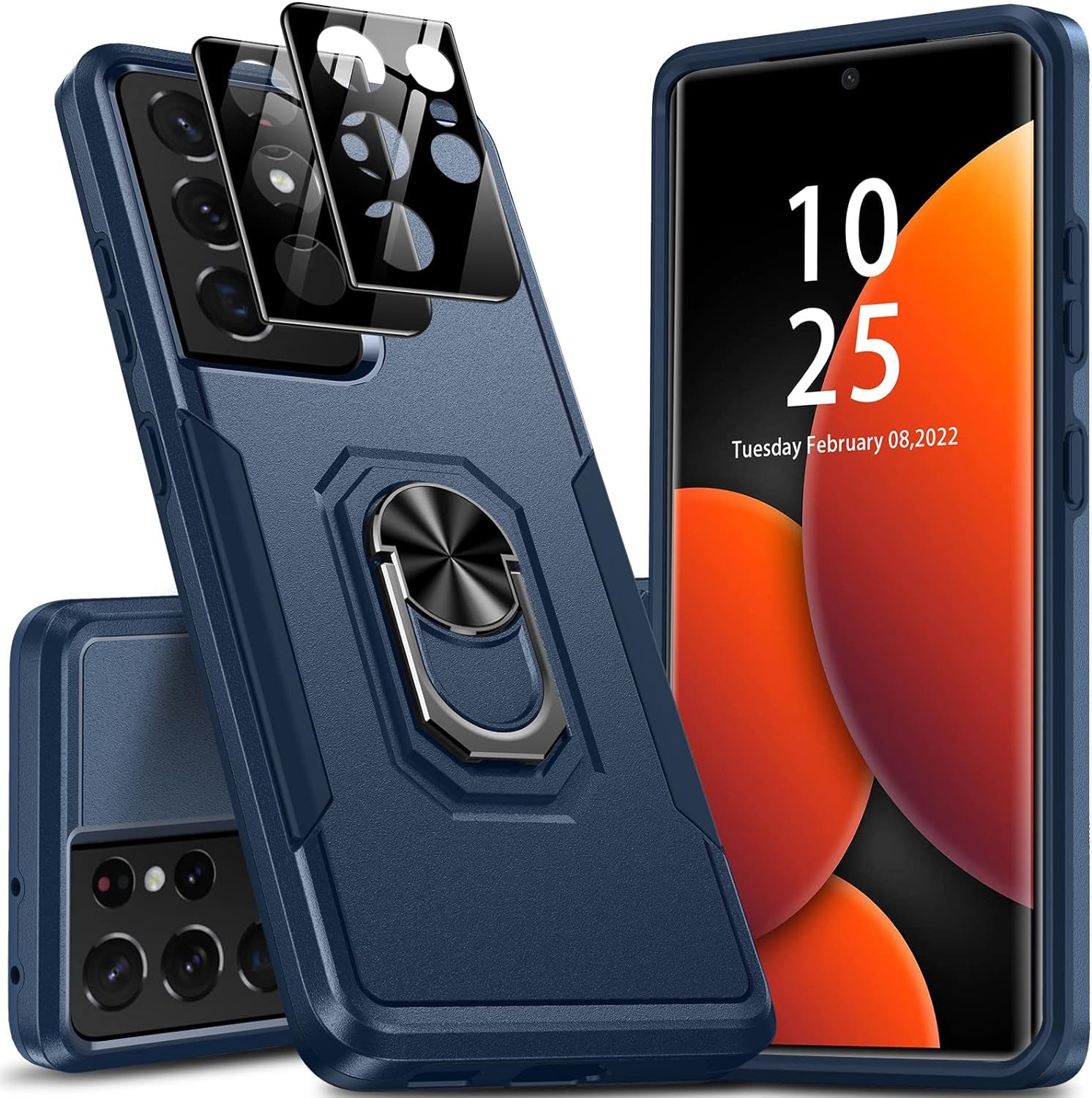 Oterkin for S21 Ultra Case 5G,Samsung Galaxy S21 Ultra Case with [2 X 9H Lens Protectors][Adjustable Ring Kickstand] Shockproof Anti-Scratch Heavy Duty Phone Case for Galaxy S21 Ultra (Pink)  Oterkin Blue  