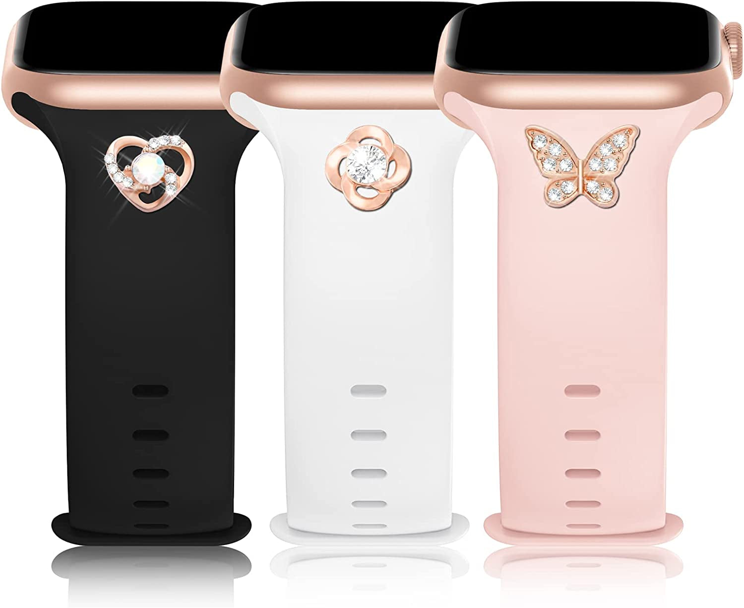 3 Pack Sport Band with DIY Charms Compatible with Apple Watch Bands 41Mm 40Mm 38Mm, Designer Soft Silicone Wristbands Replacement Strap for Iwatch Series SE 8 7 6 5 4 3 2 1 Utral for Women Men  Plesechde   