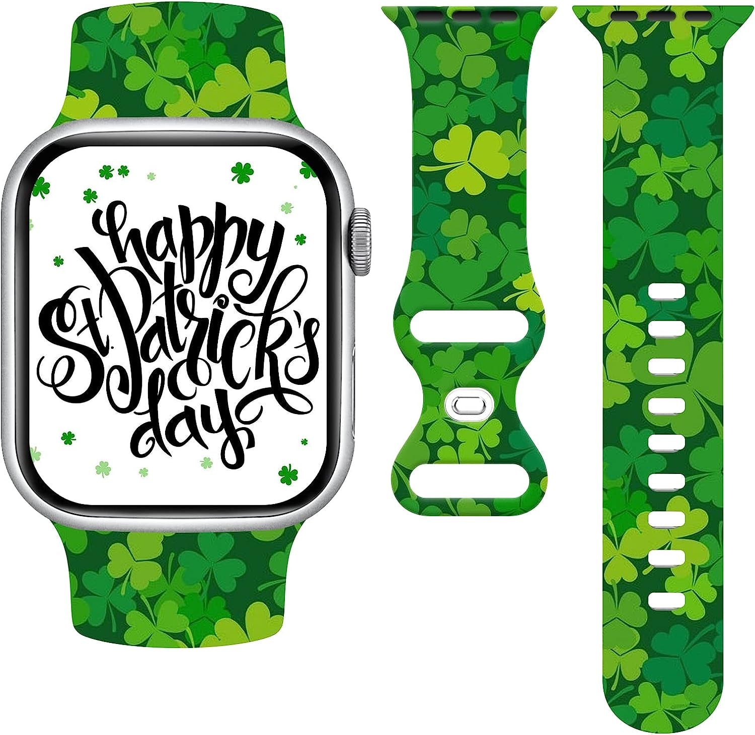 St. Patricks Day Watch Band Compatible with Apple Watch 38Mm 40Mm 41Mm 42Mm 44Mm 45Mm, Four Leaf Clover Shamrock Silicone Replacement Bands Wristbands Strap Compatible with All Iwatch Series  WANSENCE St. Patricks-3 42mm/44mm/45mm 