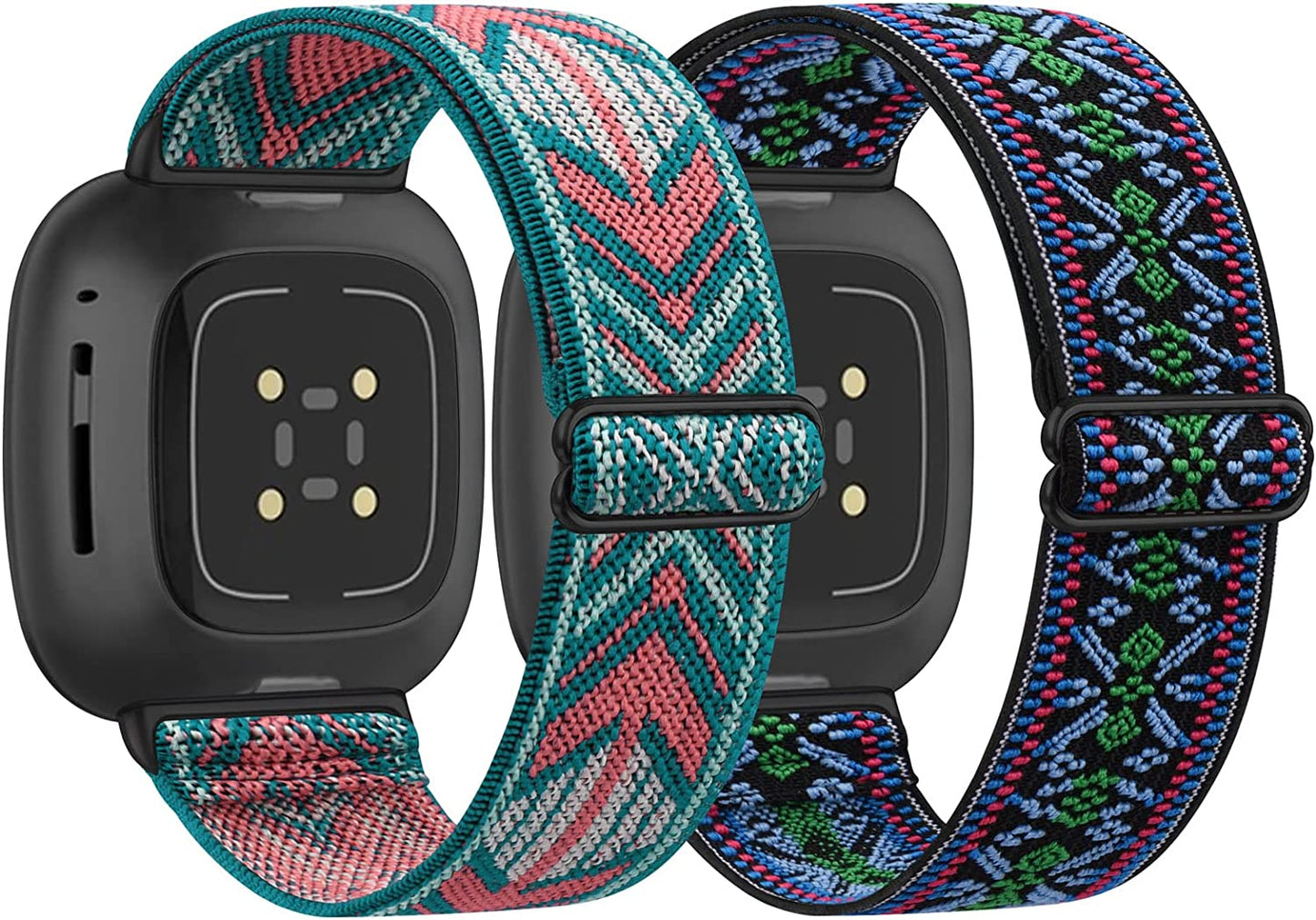 2 Pack Elastic Nylon Bands Compatible with Fitbit Versa 3/Fitbit Sense Women, Adjustable Stretchy Breathable Sport Wristband  YILED   