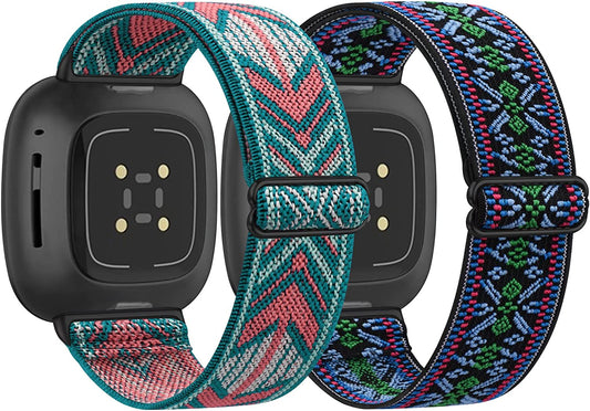 2 Pack Elastic Nylon Bands Compatible with Fitbit Versa 3/Fitbit Sense Women, Adjustable Stretchy Breathable Sport Wristband  YILED   