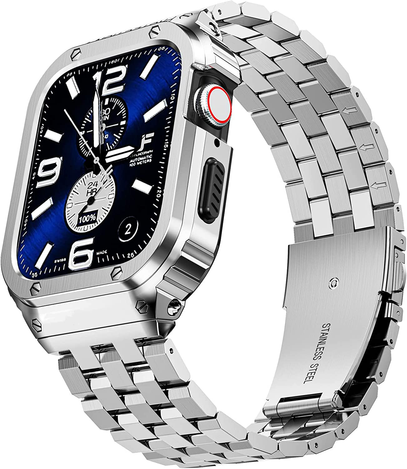 SUPLINK Stainless Steel Case with Band Compatible Apple Watch Bands 40Mm/41Mm/44Mm/45Mm/49Mm,Metal Rugged Protector Cover Bumper Strap for Iwatch Ultra Series 8/7/6/5/4/SE for Men  SUPLINK   