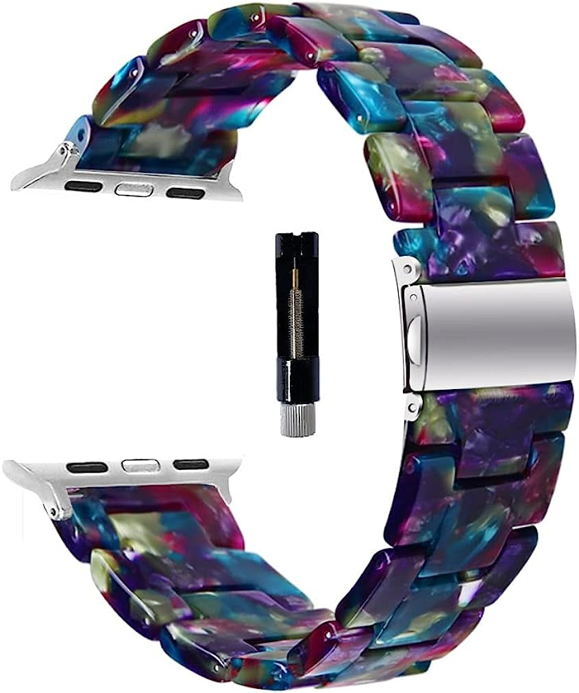 SANXIULY Compatible with Apple Watch Band 38Mm 40Mm 41Mm 42Mm 44Mm 45Mm/Apple Watch Band Ultra 49Mm, Iwatch Resin Bands for Women Compatible for Apple Watch Series 8 7 6 5 4 3 2 1 Se  SANXIULY Multicolor 42/44/45/49MM 