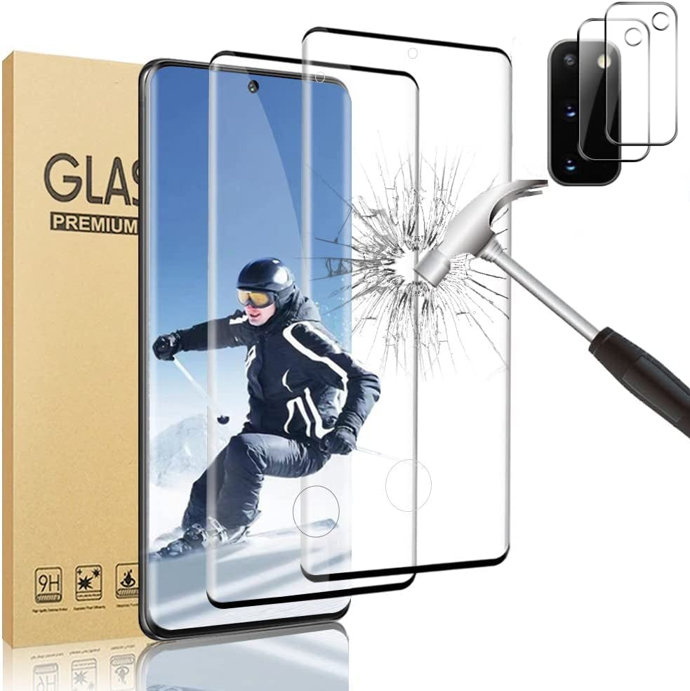 [2+2 Pack] Galaxy S20 Ultra Screen Protector and Camera Lens Protector,Fingerprint Unlock,3D Full Coverage,For Samsung Galaxy S20 Ultra (6.9 Inch) 9H Hardness Tempered Glass Screen Protector  OuYteu for Samsung Galaxy S20 6.2 inch  