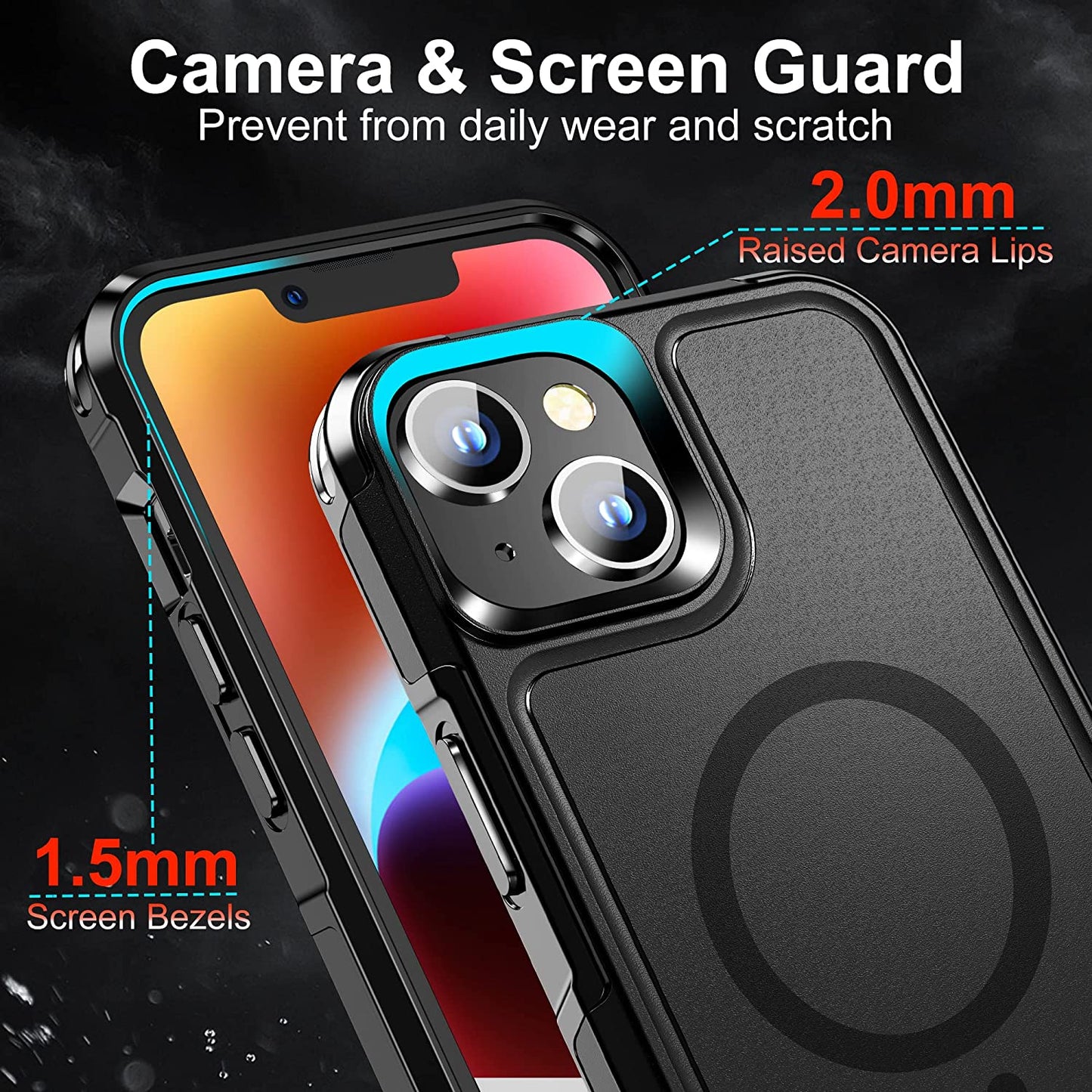 Xiwxi Magnetic for Iphone 14 Case [Compatible with Magsafe][Military Grade Drop Protection] [Glass Screen Protector+Camera Lens Protector] Non-Slip Full-Body Shockproof Phone Case,Black  xiwxi   