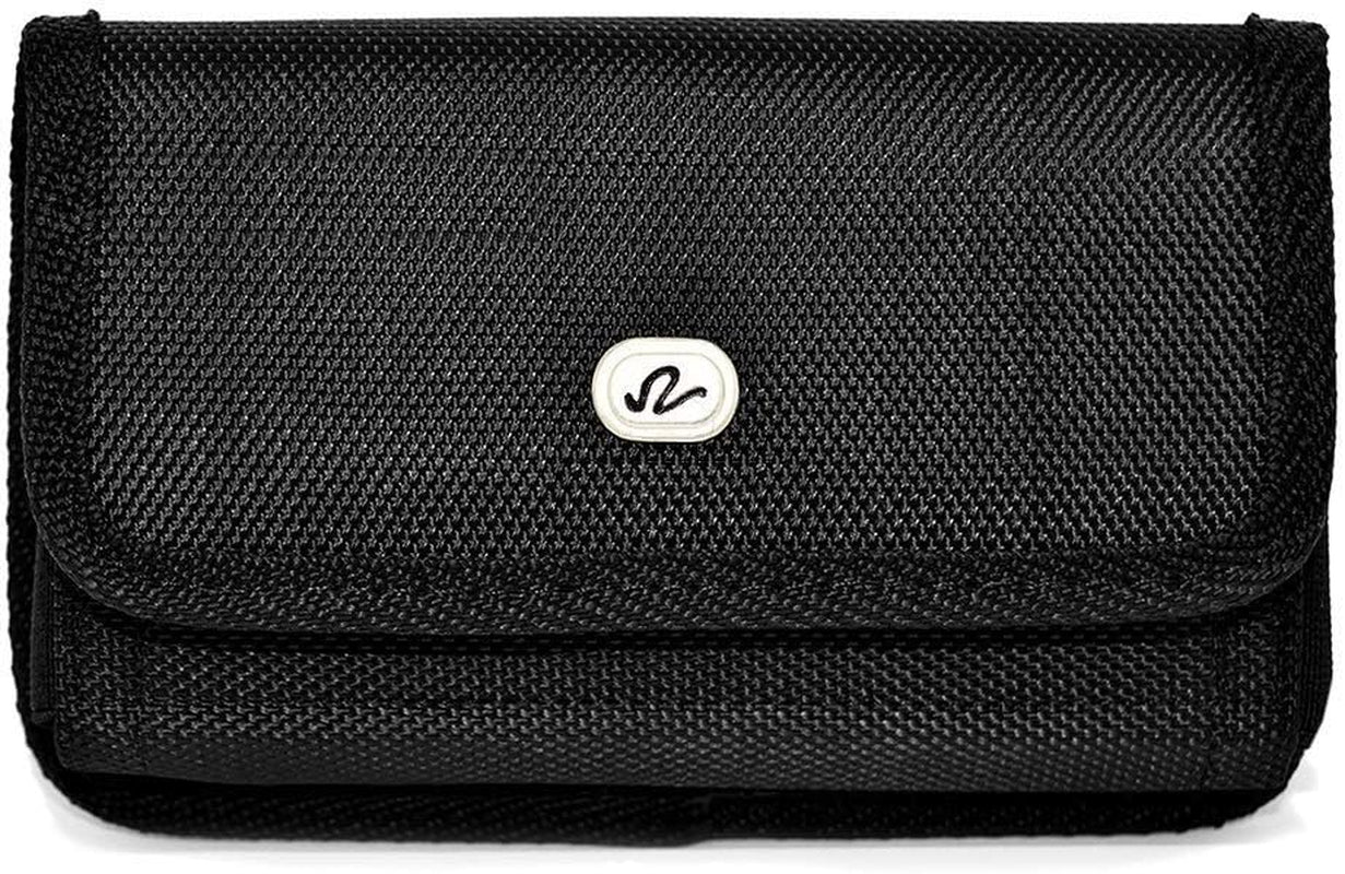 Wonderfly Horizontal Holster Compatible with LG V50 Thinq 5G, V30 Thinq, V20, V10 or Samsung Galaxy S8+, a Large Leather Carrying Case with Belt Loops and Belt Clip, Fits the Phone with a Thick Case  Wonderfly Black Horizontal Rugged Small Case  