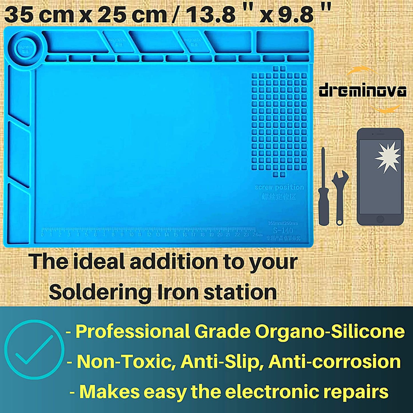 Opening Pry Tool Repair Kit with Anti-Static Wrist Strap ESD Safe Insulation Silicone Soldering Mat Heat Resistant Magnetic Work Pad, Bars, Spudgers, for Laptop Computer Electronics by DREMINOVA  DREMINOVA   