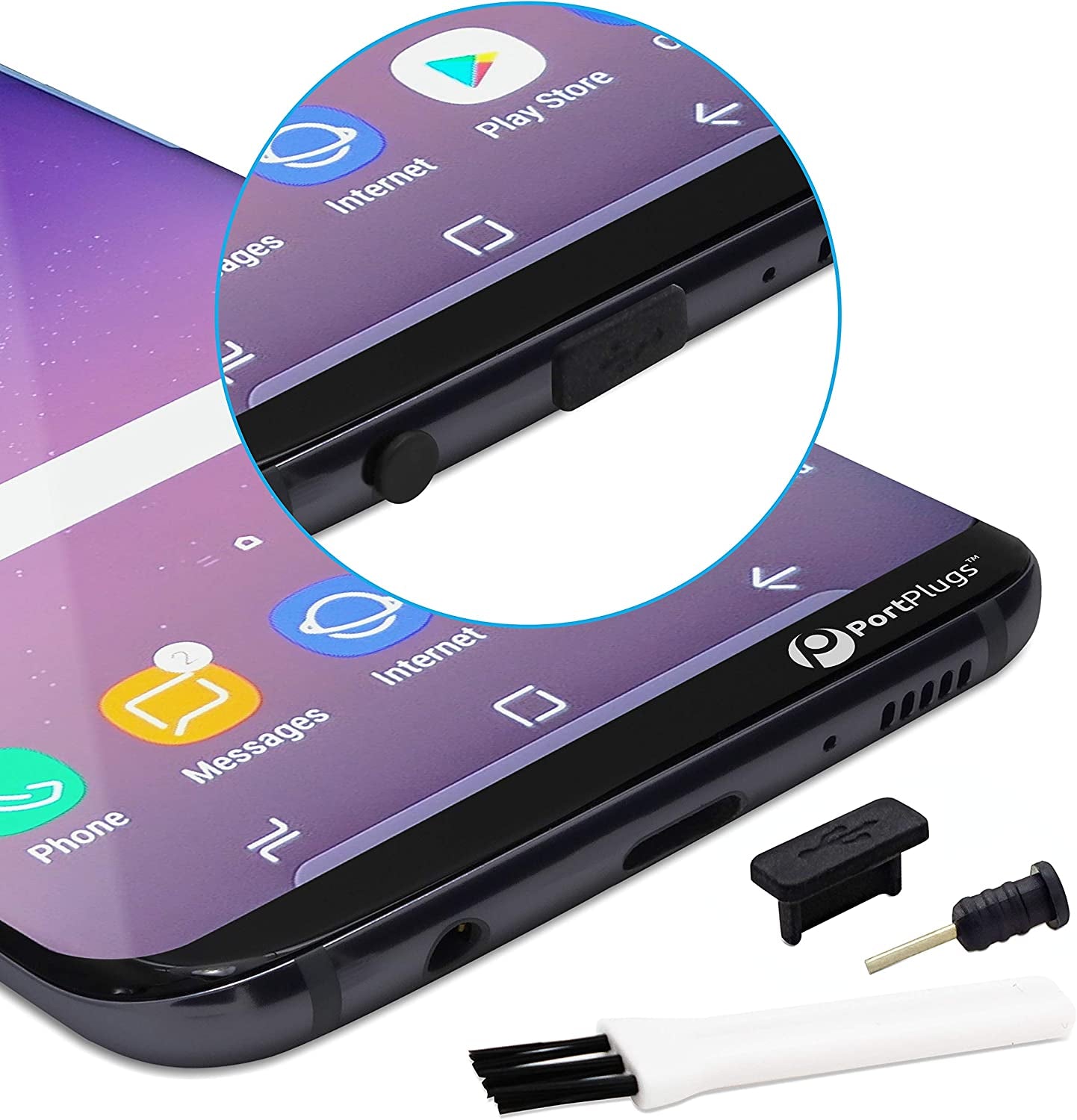 Portplugs Usb-C anti Dust Plugs (5 Pairs) Premium Silicone Plugs, Compatible Samsung Galaxy S22, S21, S20, Ultra, plus S10, S9, S8, Note, All Type C Smartphones Includes Headset, Sim Tool, Brush Black  PortPlugs   