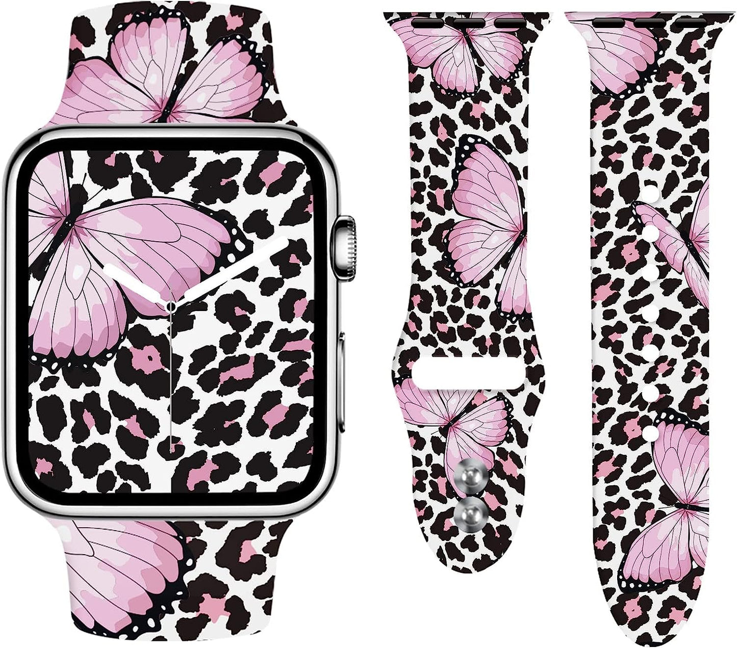 LHWINYI Compatible with Leopard Apple Watch Band for Women 38Mm 40Mm 41Mm 42Mm 44Mm 45Mm 49Mm, Cheetah Print Iwatch Bands for Series Ultra SE 8 7 6 5 4 3 2 1  LHWINYI Pink Butterfly Leopard 38/40/41mm(S/M) 