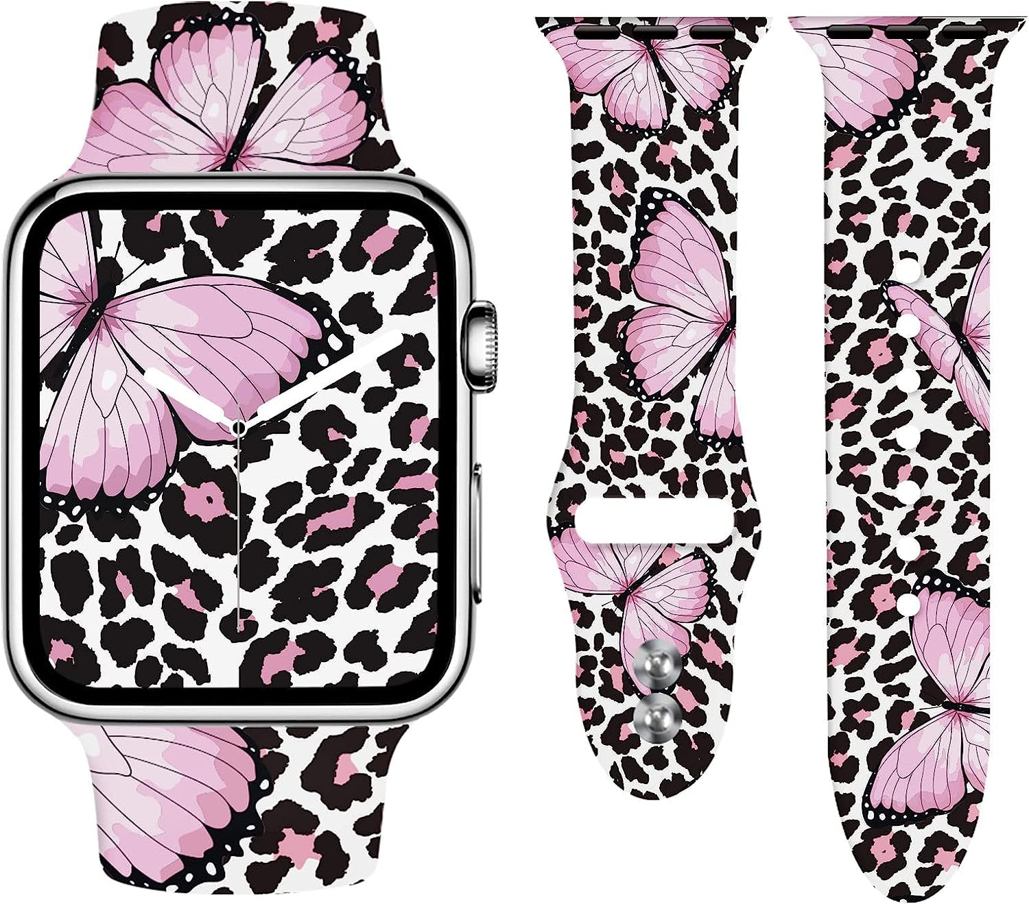 LHWINYI Compatible with Leopard Apple Watch Band for Women 38Mm 40Mm 41Mm 42Mm 44Mm 45Mm 49Mm, Cheetah Print Iwatch Bands for Series Ultra SE 8 7 6 5 4 3 2 1  LHWINYI Pink Butterfly Leopard 38/40/41mm(S/M) 