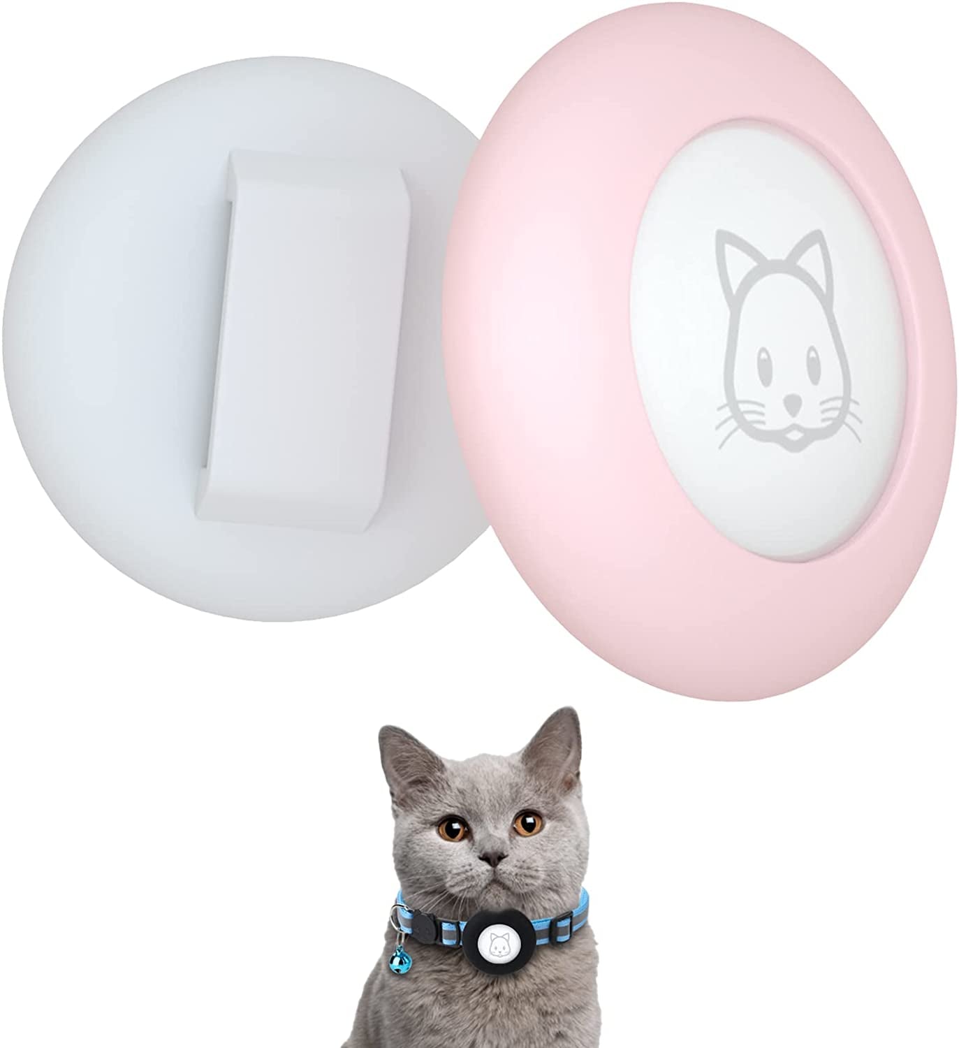 2022 Airtag Cat Collar Holder, Small Air Tag Cat Collar Holder Compatible with Apple Airtag GPS Tracker, 2Pack Waterproof Case Cover for Cat Dog Pet Collar within 3/8 Inch (2 Black)  SimpleThings Pink&White  