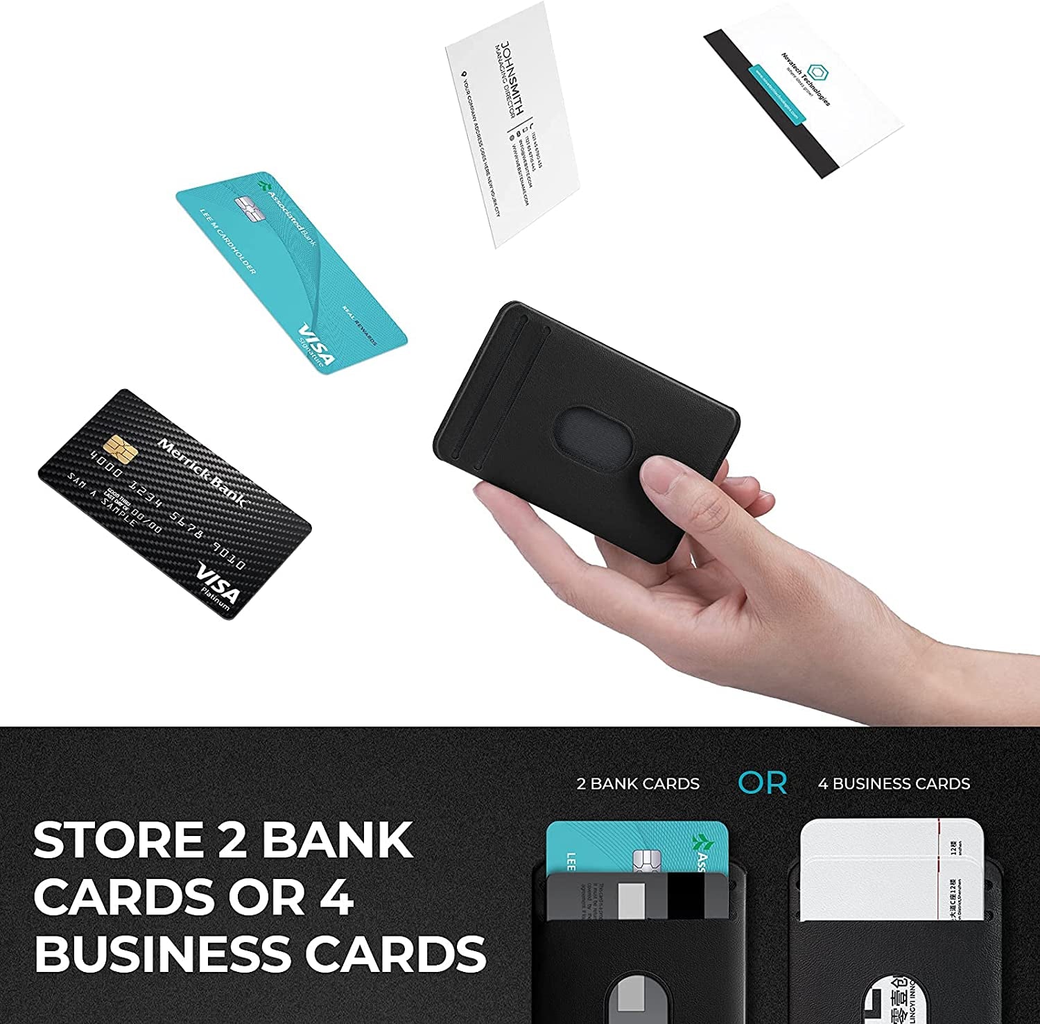 PITAKA Phone Card Holder [Magez Card Sleeve 3.0] Stick on Wallet for Credit or Business Cards, Compatible with Magsafe, Magez Case for Iphone 14/13/12 and Galaxy S23/S22 - PU Leather, Black  pitaka   