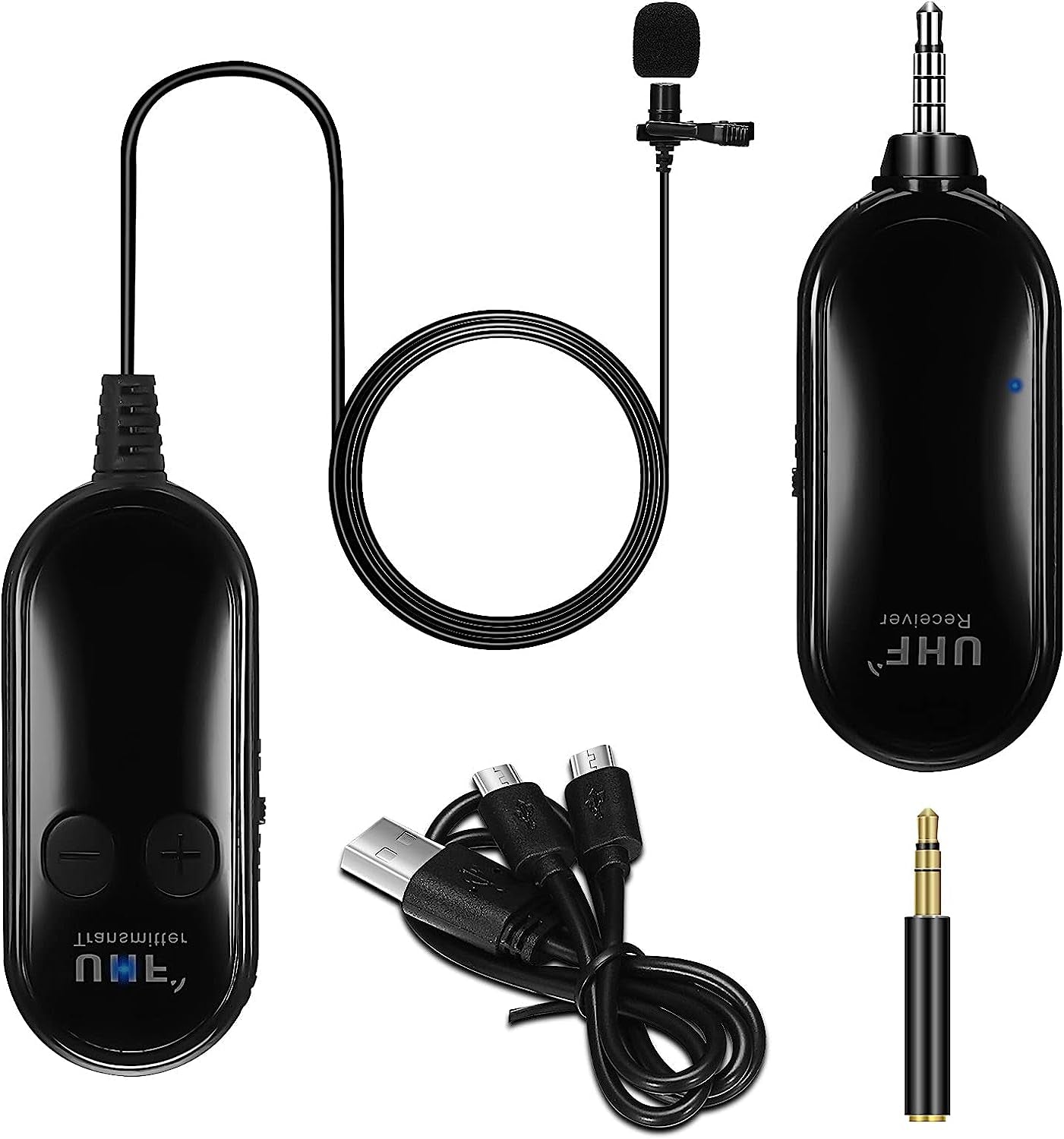 Amazmic Wireless Lavalier Microphone, Portable UHF Wireless Lapel Microphone System up to 70Ft Range Rechargeable Transmitter & Receiver, for Iphone, Andorid Phone, DSLR Camera, PC, Speaker  Amazmic   