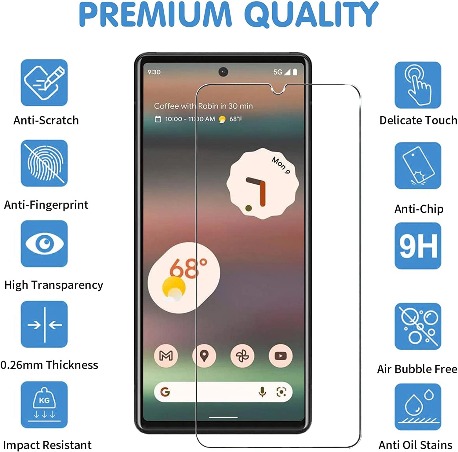 [3+3 Pack] Glass Screen Protector for Google Pixel 6A 5G, 9H Tempered Glass, Ultrasonic Fingerprint Compatible,Hd Clear Case Friendly for Google Pixel 6A Glass Screen Protector  Arshek   