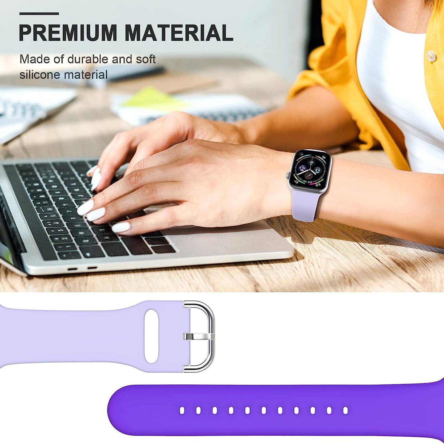 ZALAVER Bands Compatible with Apple Watch Band 49Mm 45Mm 44Mm 42Mm 41Mm 40Mm 38Mm, Soft Silicone Sport Wristbands Buckle Clasp Strap for Iwatch Ultra Series SE 8 7 6 5 4 3 2 1 Women Purple/Lavender  ZALAVER   