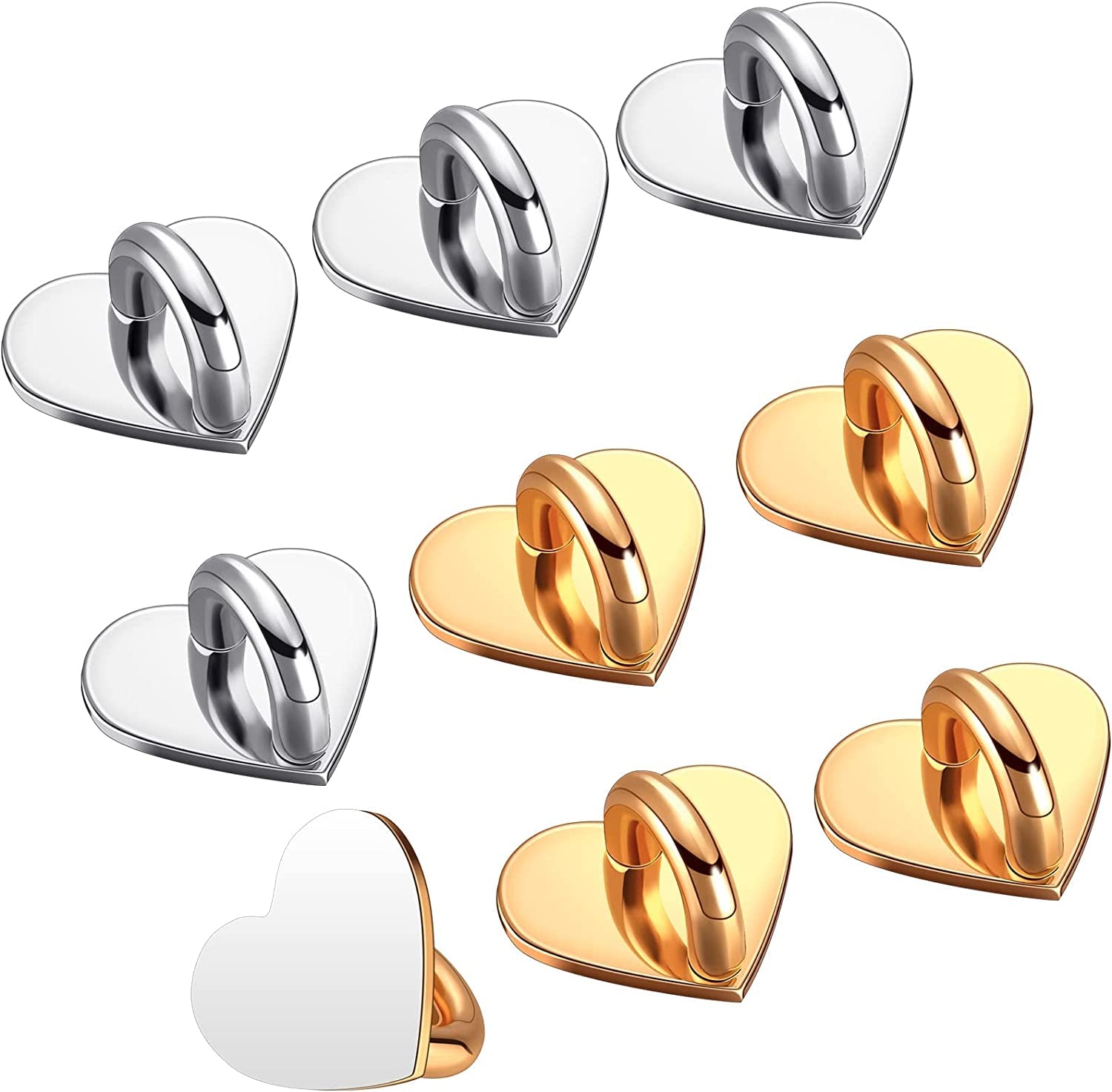 8 Pcs Cell Phone Finger Ring Adhesive Metal Phone Finger Grip Loop Stand Heart Grip Holder Phone Charm Hook for DIY Hanging Supplies (Gold, Silver, Rose Gold, Black)  Moxweyeni Gold, Silver  