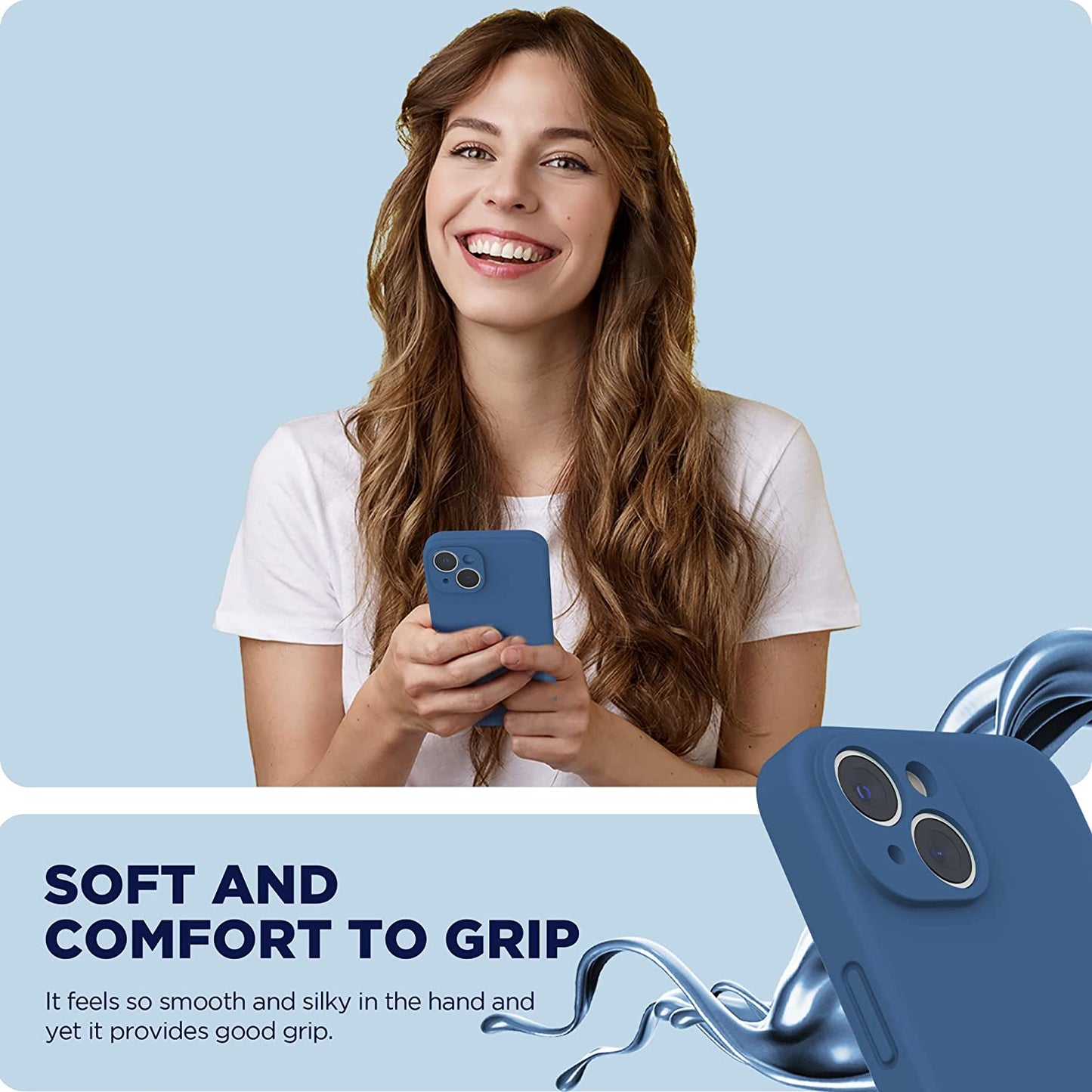 SURPHY Compatible with Iphone 14 Case with Screen Protector (Camera Protection + Soft Microfiber Lining) Liquid Silicone Phone Case 6.1 Inch 2022, Blue Jay  SURPHY   