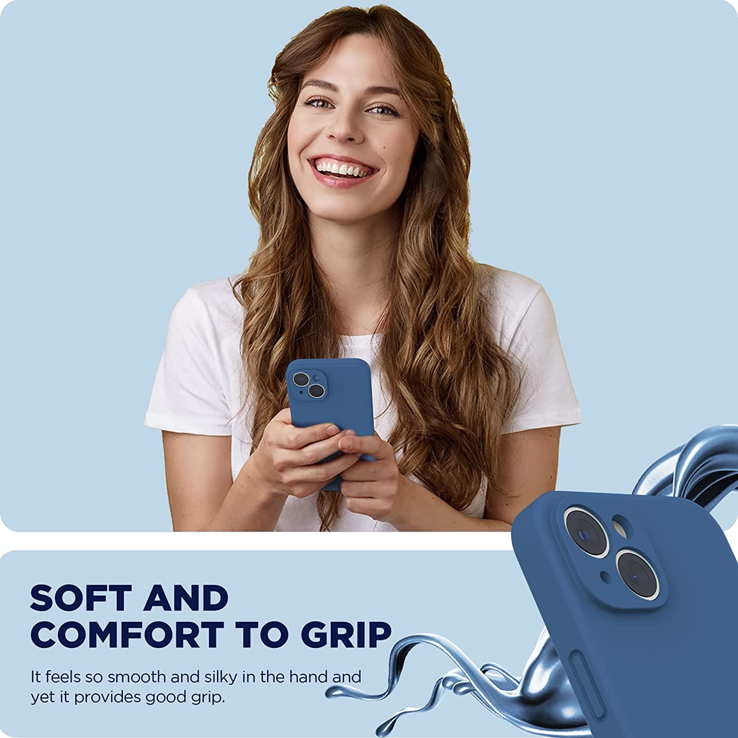 SURPHY Compatible with Iphone 14 Case with Screen Protector (Camera Protection + Soft Microfiber Lining) Liquid Silicone Phone Case 6.1 Inch 2022, Blue Jay  SURPHY   