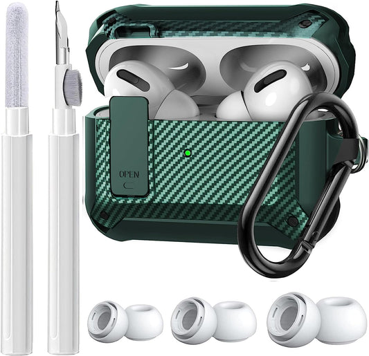 [4 in 1] Airpods Pro 2 Gen/Pro Case Lock with Cleaner Kit&Replacement Ear Tips(S/M/L), Olytop Rugged Airpod Pro 2Nd/1St Generation Protective Cover for Ipod Pro 2019/2022 with Keychain, Army Green  Olytop   