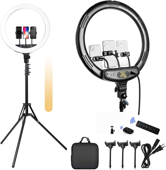18" Inch Remote LED Ring Light with Tripod Stand,Thecosky 2021 Big Color Temperature Ajustable 2700K-6500K LED Stream Light with 3 Phone Holders for Camera Photography, Youtube Videos, Selfie ,Makeup  Thecosky   