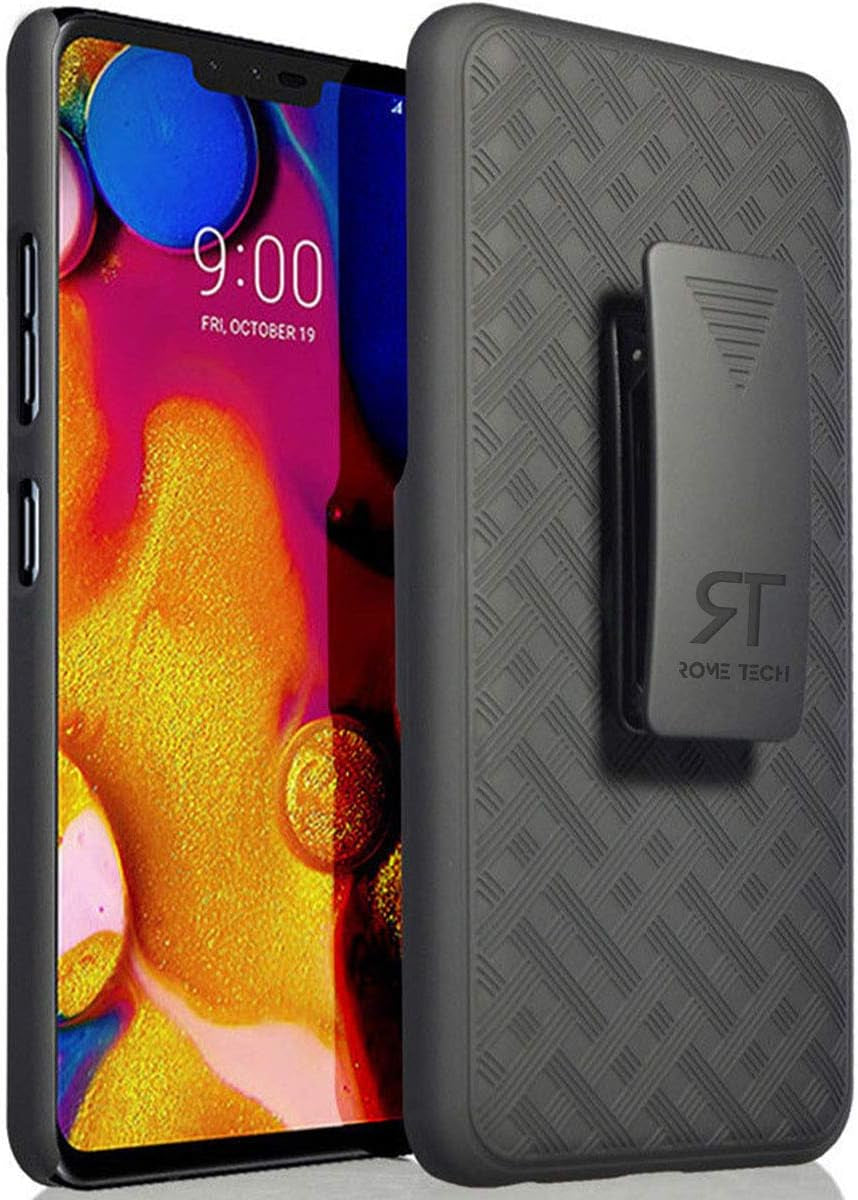 Rome Tech Holster Case with Belt Clip for LG V40 / V40 Thinq - Slim Heavy Duty Shell Holster Combo - Rugged Phone Cover with Kickstand Compatible with LG V40 - Black  Rome Tech   