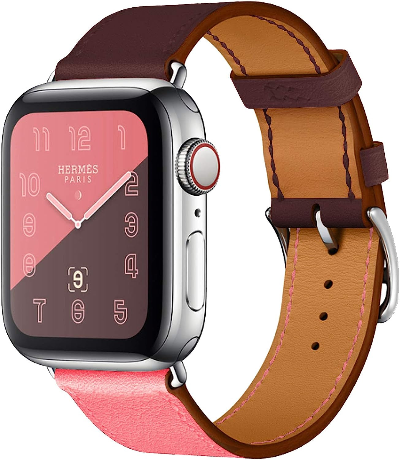 Compatible with Apple Watch Band 42Mm 44Mm 45Mm Women Men, Pierre Case Genuine Leather Sweatproof Classic Replacement Strap Stainless Steel Buckle for Iwatch Series 7/6/SE/5/4/3/2/1 Wine Red Pink  TOKASA   