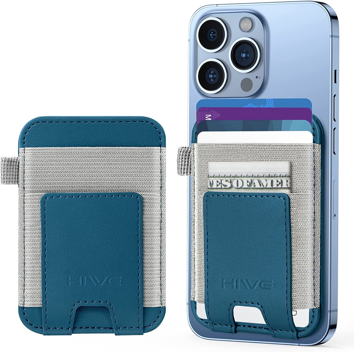 Magnetic Card Wallet Holder for Apple Magsafe, Magnetic Card Holder Magsafe Compatible with Iphone 12 Iphone 13/14 Magsafe Wallet, Mag Safe Leather Wallet for Back of Iphone 14/13/ 12 Series, Black  HiWe E-Blue  