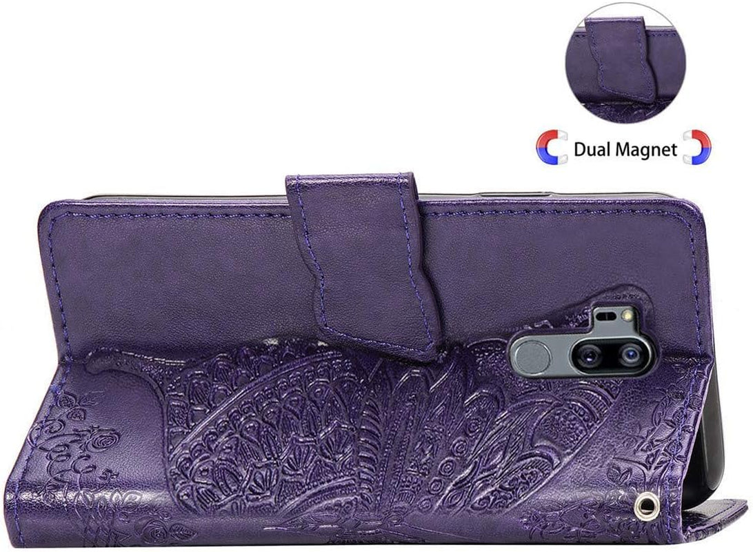 LHYIN LG G7 Case,Flip Wallet PU Leather Embossed Flower Butterfly Case Folding Kickstand Cover with Card Slots for LG G7 Thinq/Lg G7 [Purple]  LHYIN   