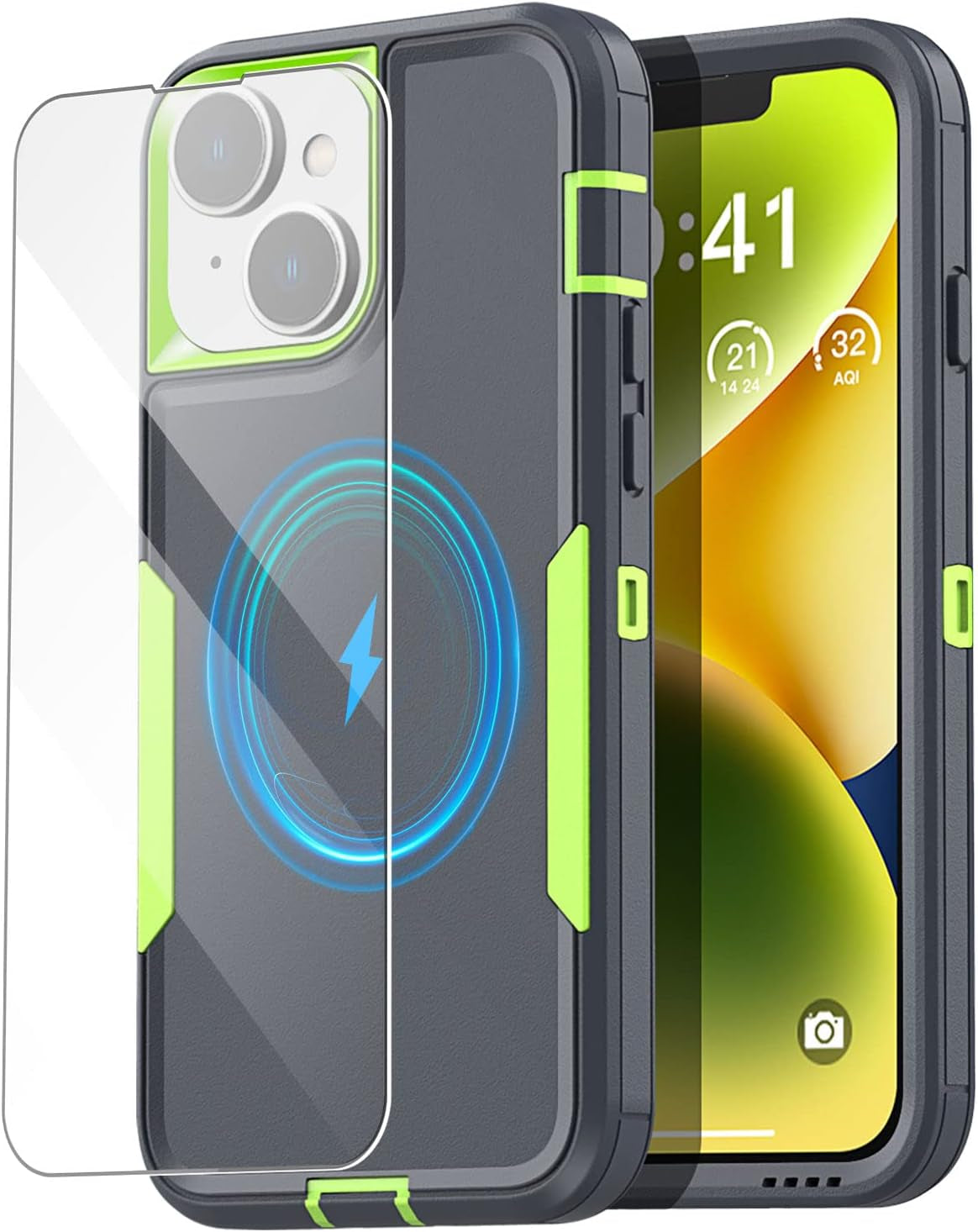 Aicase Magnetic Case for Iphone 14 Plus,Support Magnetic Car Mount Heavy Duty 2-Layer Pocket-Friendly Durable Military Grade Protection Shockproof/Dropproof Protective Cover for Iphone 14 plus 6.7"_1  AICase Space Grey With Glass Protector_Magsafe Function  