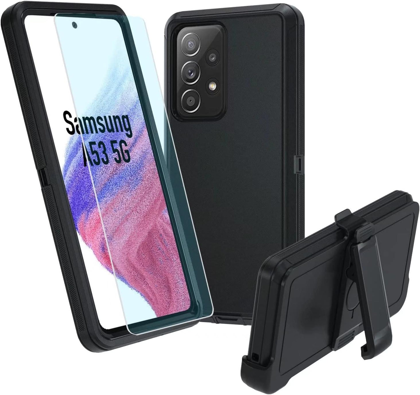 Case for Galaxy A53 5G,Samsung A53 Heavy Duty Case[ with Clip][Shockproof] [Dropproof] [Dust-Proof], Case for Samsung Galaxy A53(Gray/Skyblue)  muitq Black  