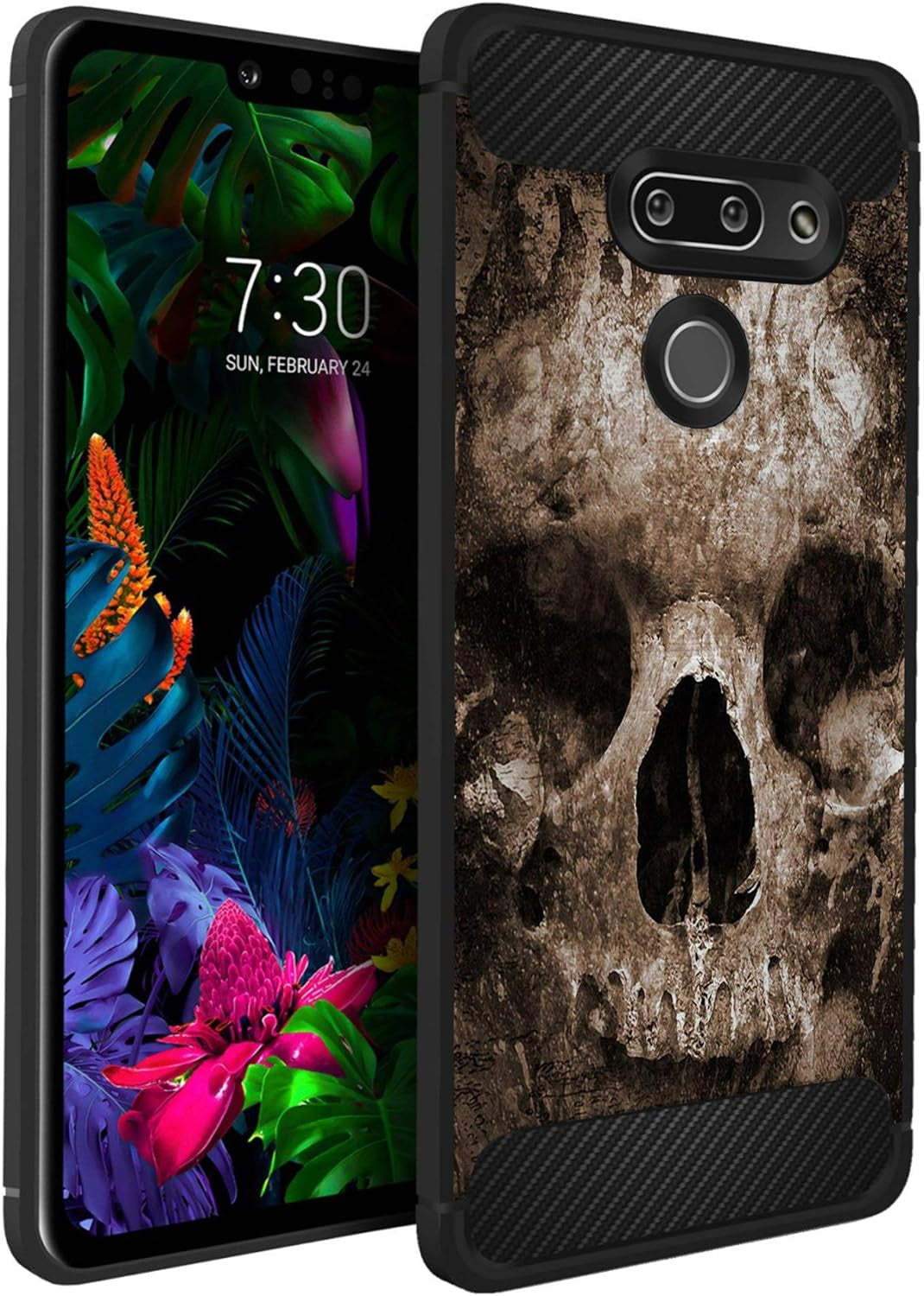 Casesondeck Slim Case Compatible with [LG G8 Thinq/Lg G8] Thin Scratch Preventing TPU, Matte Finish Carbon Fiber Texture Edges (Artic Wolf)  CasesonDeck Shadow Skull  
