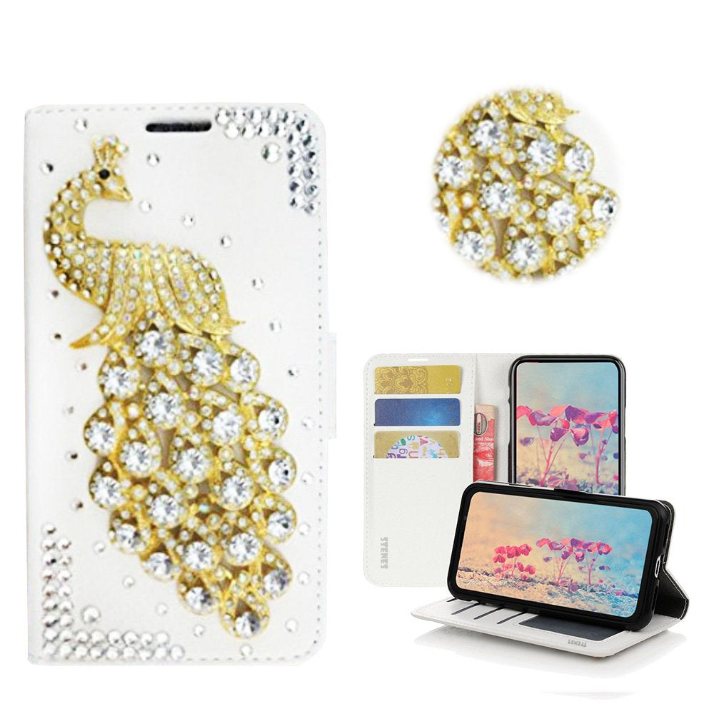 STENES Bling Case Compatible with LG G8 Thinq - STYLISH - 3D Handmade Crystal Peacock Design Magnetic Wallet Leather Cover Compatible with LG G8 Thinq - Multicolor  STENES Peacock / White Design For Lg G8 Thinq 