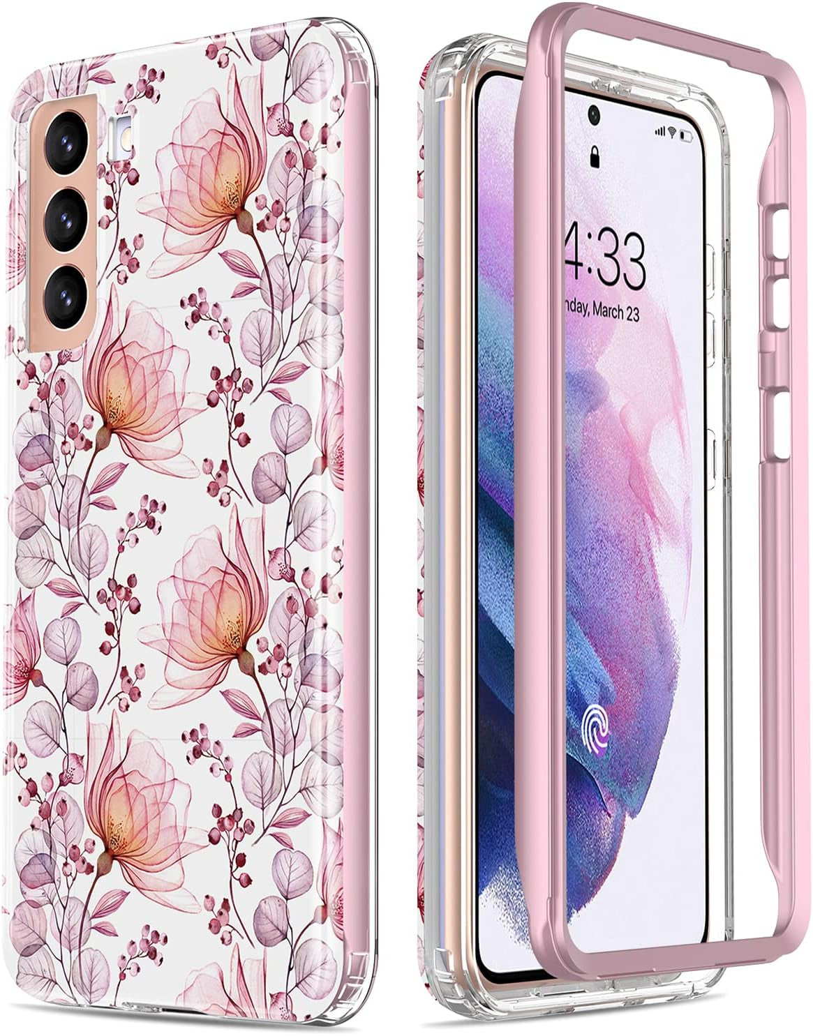 Esdot for Samsung Galaxy S21 Case,Military Grade Passing 21Ft Drop Test,Rugged Cover with Fashionable Designs for Women Girls,Shockproof Protective Phone Case for Galaxy S21 6.2" Flower Garden  Esdot Light Pink Flowers  