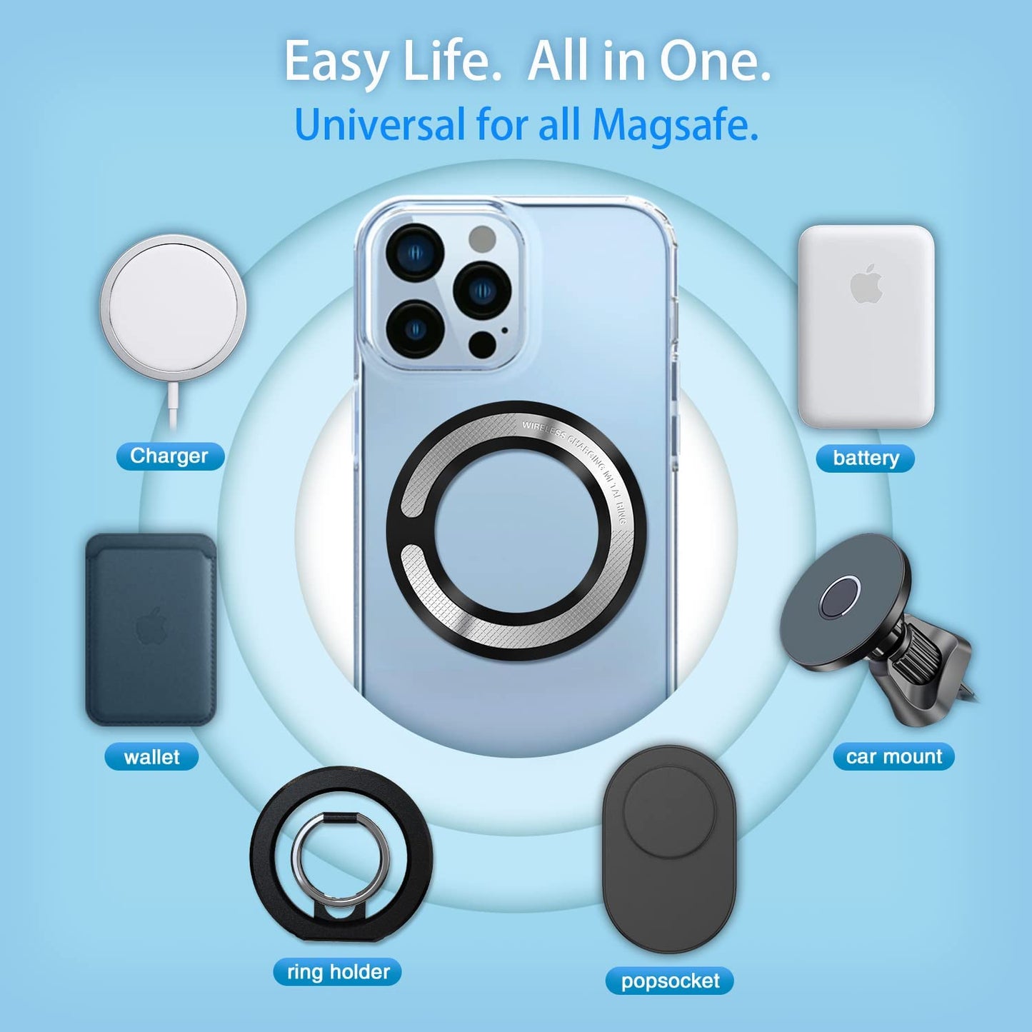 4PCS Magsafe Ring for Magsafe, Magnet Adapter, Magsafe Sticker with 3M Adhesive, Black Metal Loop for Wireless Charger/Card Wallet/Car Mount/Battery Pack/Socket Grip, Compatible with All Phone  volport   