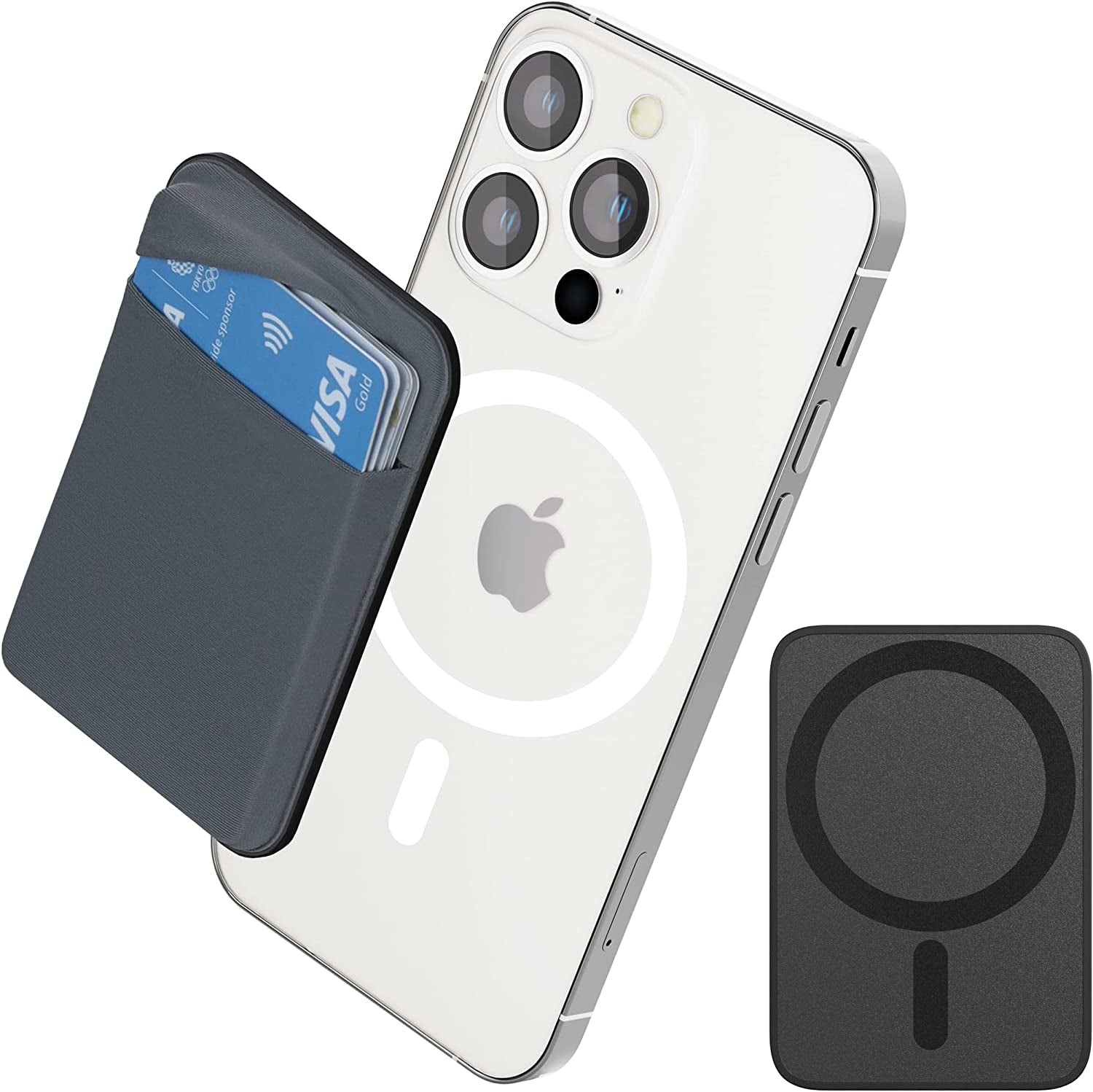 MAGKOTA Stretchy Fabric Magsafe Wallet Easily Hold 5 Cards, Compatible with Iphone 14 Pro Max/14 Pro/14 Plus/14/Iphone 13 Pro Max/13 Pro/13/Iphone 12/12 Pro/12 Pro Max  MAGKOTA Gray  