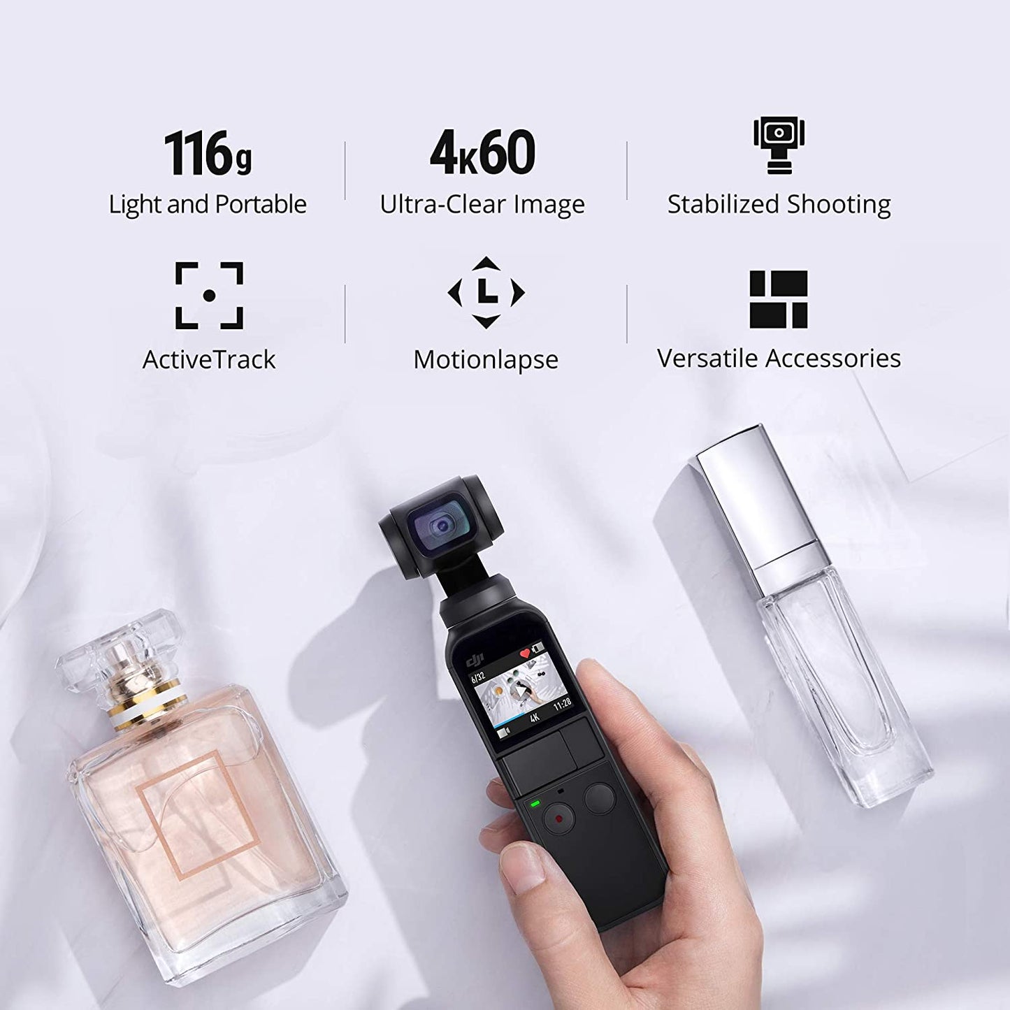 DJI Osmo Pocket - Handheld 3-Axis Gimbal Stabilizer with Integrated Camera 12 MP 1/2.3” CMOS 4K60 Video, for Youtube, Tiktok, Video Vlog, Streamlabs, Attachable to Smartphone, Android, Iphone, Black  DJI   