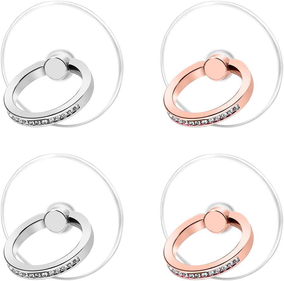 Exoer Transparent Cell Phone Ring Stand Holder Phone Ring Holder Finger Grip Loop Finger Ring Stand (2 Silver 2 Black (Round))  Exoer 2 Silver 2 Rose Gold (Round)  