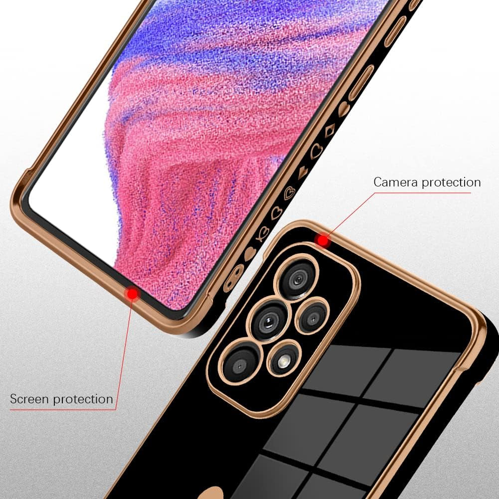 Bonoma Compatible with Samsung Galaxy A53 5G Case Love Heart Plating Electroplate Luxury Elegant Case Camera Protector Soft TPU Shockproof Protective Back Cover Galaxy A53 5G Case -Black  Bonoma   