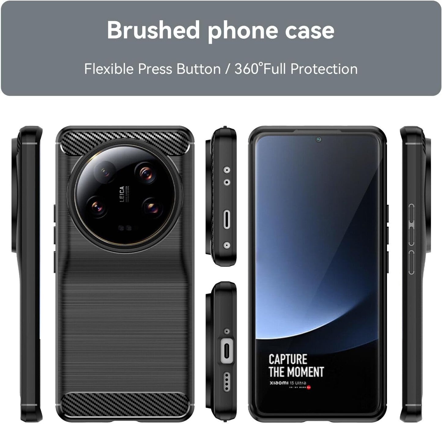 Toppix Compatible with Xiaomi 13 Ultra Case, Soft TPU Bumper Flexible [Shock Absorption] [Carbon Fiber Texture] Protective Cover for Xiaomi 13 Ultra (Black)  Toppix   