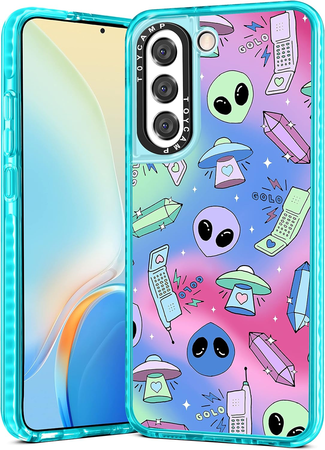 Toycamp for Samsung Galaxy S21 plus Case, Cute Funny Sun Moon Star Design for Women Girls Boys Teens for Galaxy S21 plus Cases, Cute Cartoon Sun Moon Star Print Cover for S21 plus Case 5G, 6.7''  Toycamp Blue Ufo Aliens  