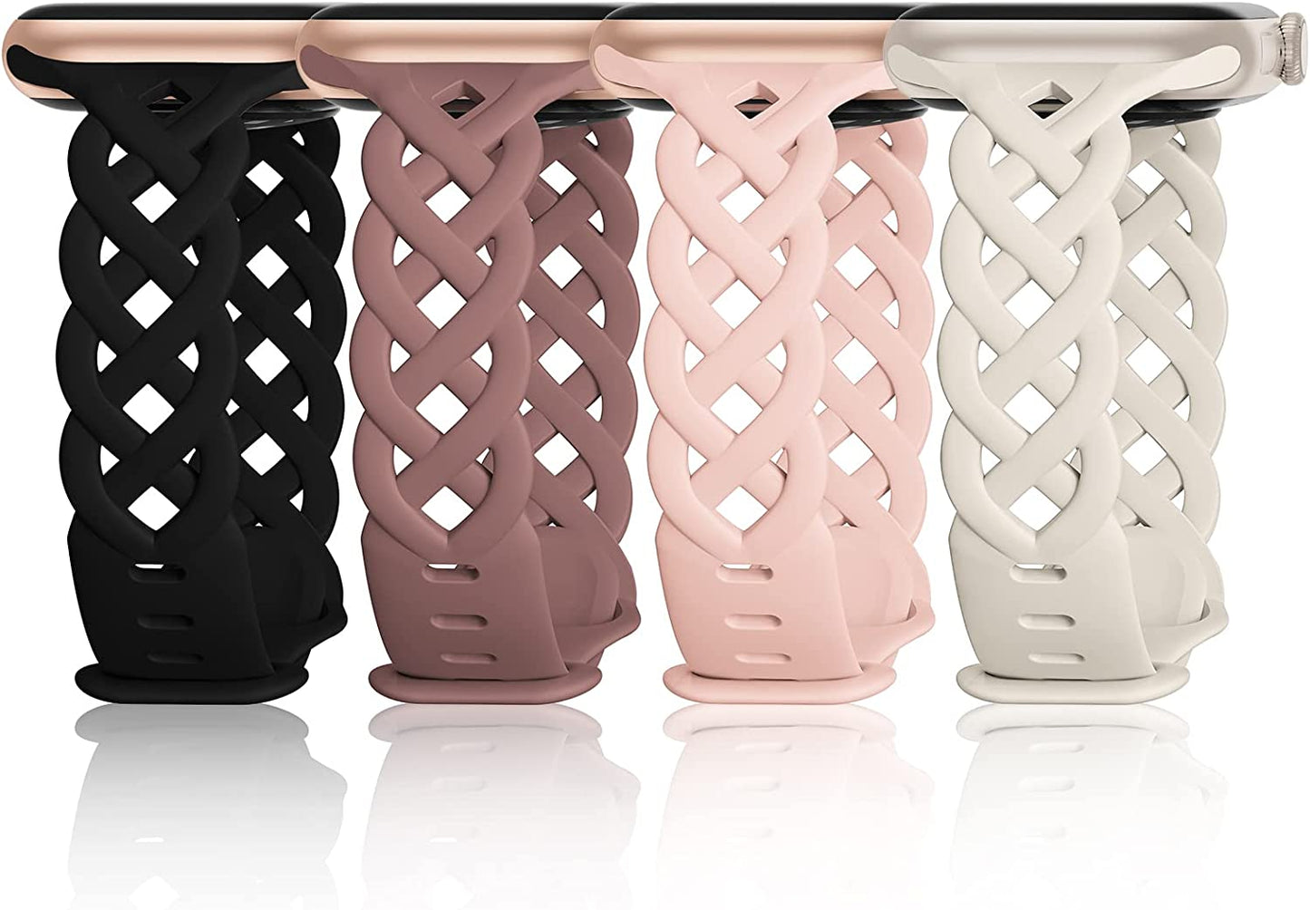 Slim Silicone Bands Compatible with Apple Watch Band 40Mm 38Mm 41Mm 42Mm 44Mm 45Mm 49Mm Women Breathable Braided Lace Thin Soft Sport Strap Replacement Wristbands for Iwatch SE Series 8 7 6 5 4 3 2 1  iWabcertoo Black/Starlight/Violet Smoke/Sand Pink 38mm/40mm/41mm 